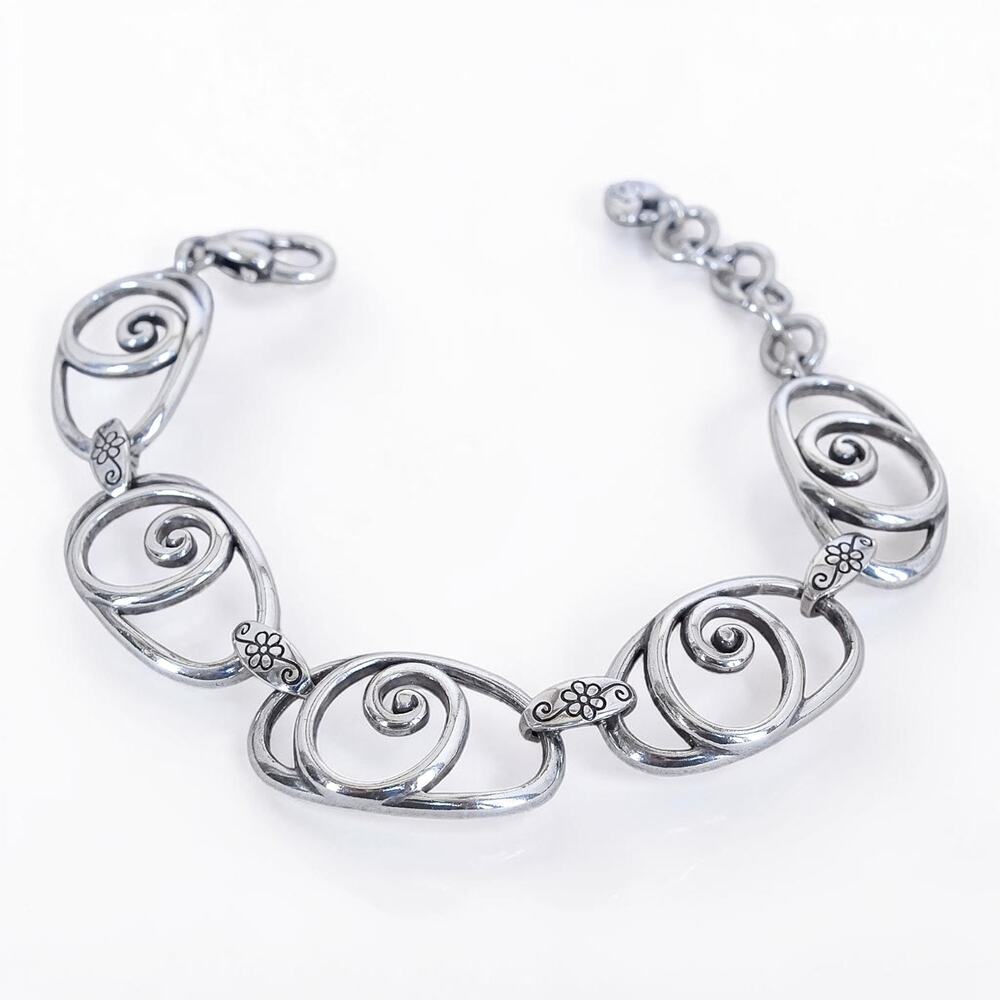 Vintage Brighton Rock And Scroll Oval Link Bracelet Silver Plated Retired 7-8"